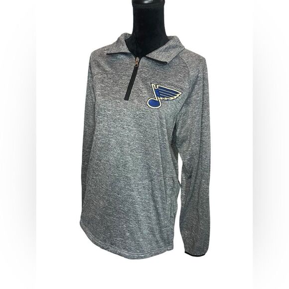NHL ST LOUIS BLUES HOCKEY QUARTER ZIP LONG SLEEVE GRAY MENS PULLOVER SIZE SMALL - Picture 9 of 11